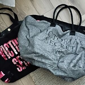 Victoria's Secret Glittery Silver and Black Tote Set